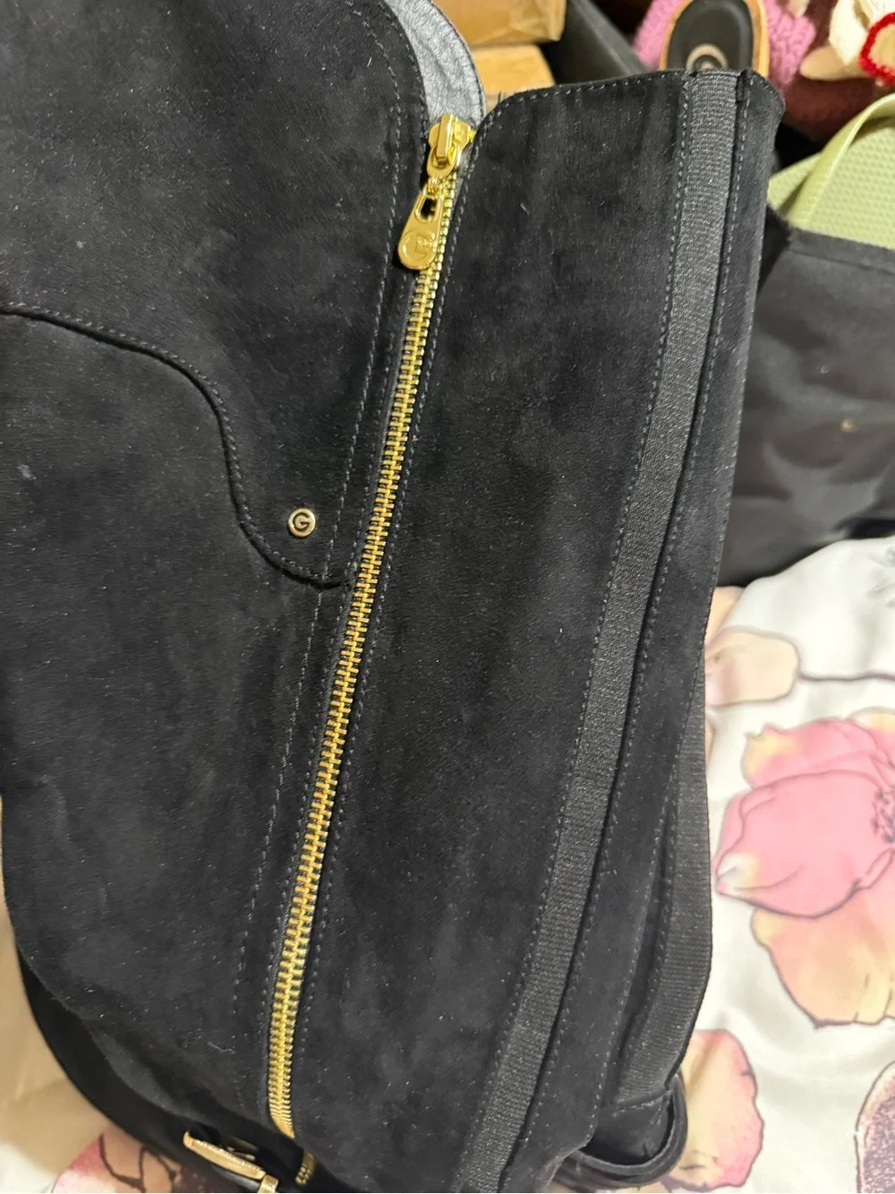 Guess Black Over-the-Knee Suede Boots with Gold Zipper & Buckle